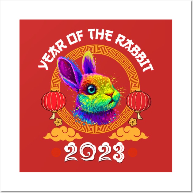 Happy Chinese New Year 2023 Year Of The Rabbit Pop Art Wall Art by Jhon Towel